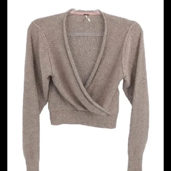 FREE PEOPLE Sweater GOING FOR THE GOLD Rose Pink & Glitter Gold Faux Wrap SZ XS - Picture 11 of 15